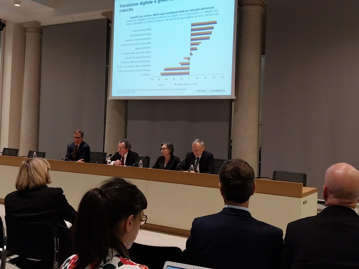 intesasanpaolo's tweet photo. Oggi con il Presidente di #IntesaSanpaolo Gian Maria Gros Pietro ed il Chief Economist @gregdefelice presentiamo il 16^ rapporto annuale “Economia e finanza dei #distretti industriali: le sfide #green e #digitale” https://t.co/OLc2DBdNFg
