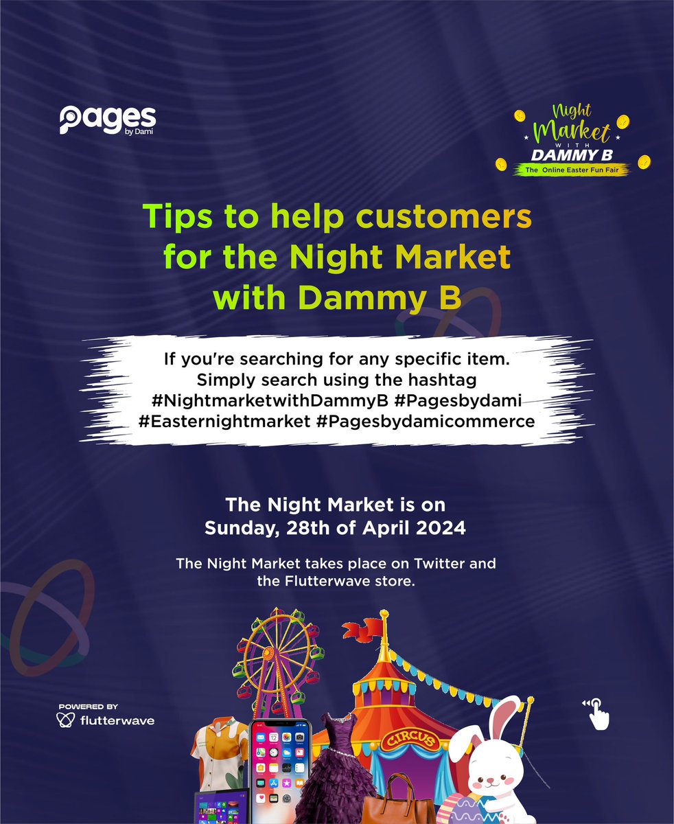 The Night Market with Dammy B is 13 days away and there are certain tips to help customers navigate and reach out to vendors Follow this thread to see the tips to help you! 😉 #NightmarketwithDammyB #Pagesbydamicommerce