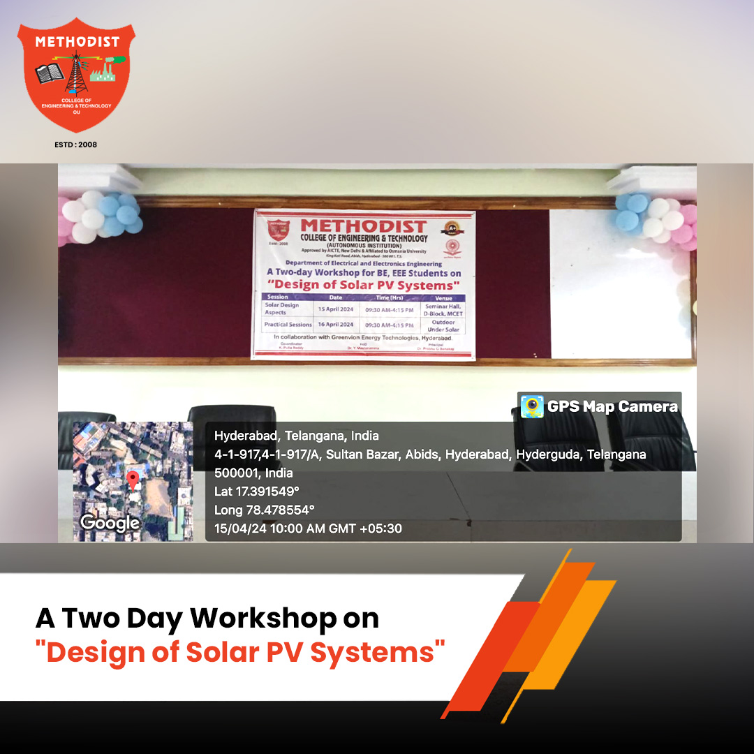 MCETHyderabad's tweet photo. A two-day workshop on Design of Solar PV Systems is being organized by the Department of EEE on April 15th and 16th, 2024 for second-year and third-year BE, EEE students.

#MCET #EEEWorkshop #SolarPVDesign #RenewableEnergy #EngineeringEducation #EEESkills #GreenEnergy #BEStudents https://t.co/fB1qfDDRJ5