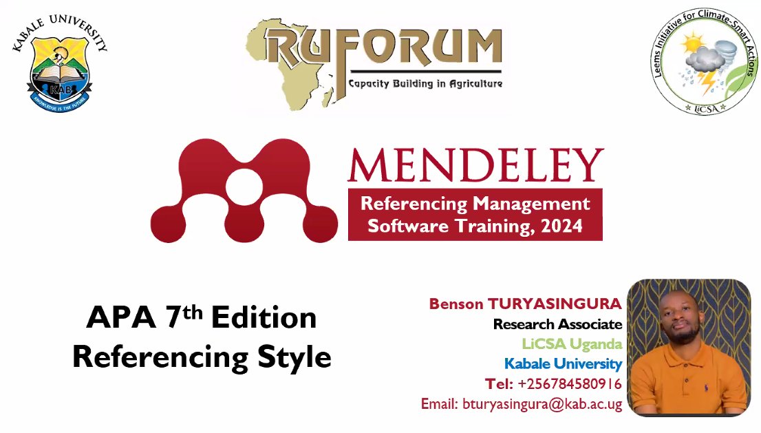 Happening Now! Hands on Training in Reference Management Using Mendeley. Date: Apr 15 -16, 2024 Time: 03:00 PM EAT time Registration: bit.ly/49kJkKb