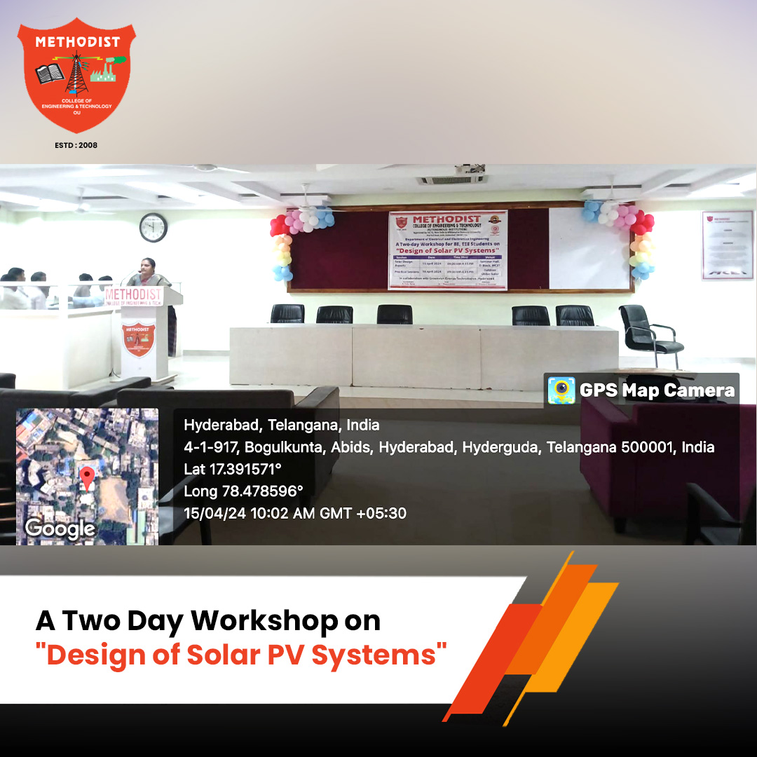MCETHyderabad's tweet photo. A two-day workshop on Design of Solar PV Systems is being organized by the Department of EEE on April 15th and 16th, 2024 for second-year and third-year BE, EEE students.

#MCET #EEEWorkshop #SolarPVDesign #RenewableEnergy #EngineeringEducation #EEESkills #GreenEnergy #BEStudents https://t.co/fB1qfDDRJ5