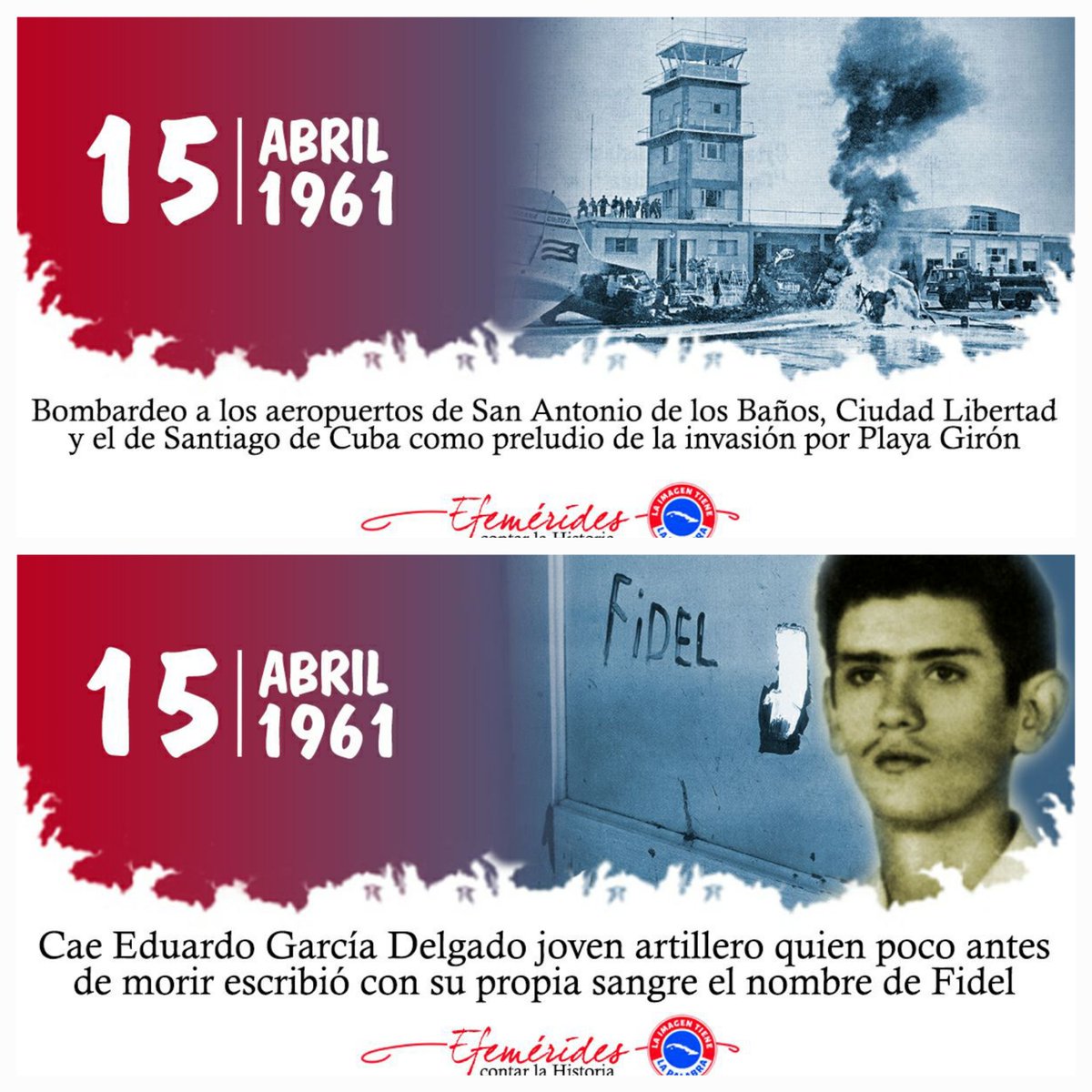 ¡No olvidaremos! Un día como hoy en 1961 inician las crueles acciones de la invasión de Playa Girón a #Cuba y cae en combate Eduardo García Delgado, joven artillero que escribió con su sangre antes de morir el nombre de 'Fidel' . #GirónVictorioso