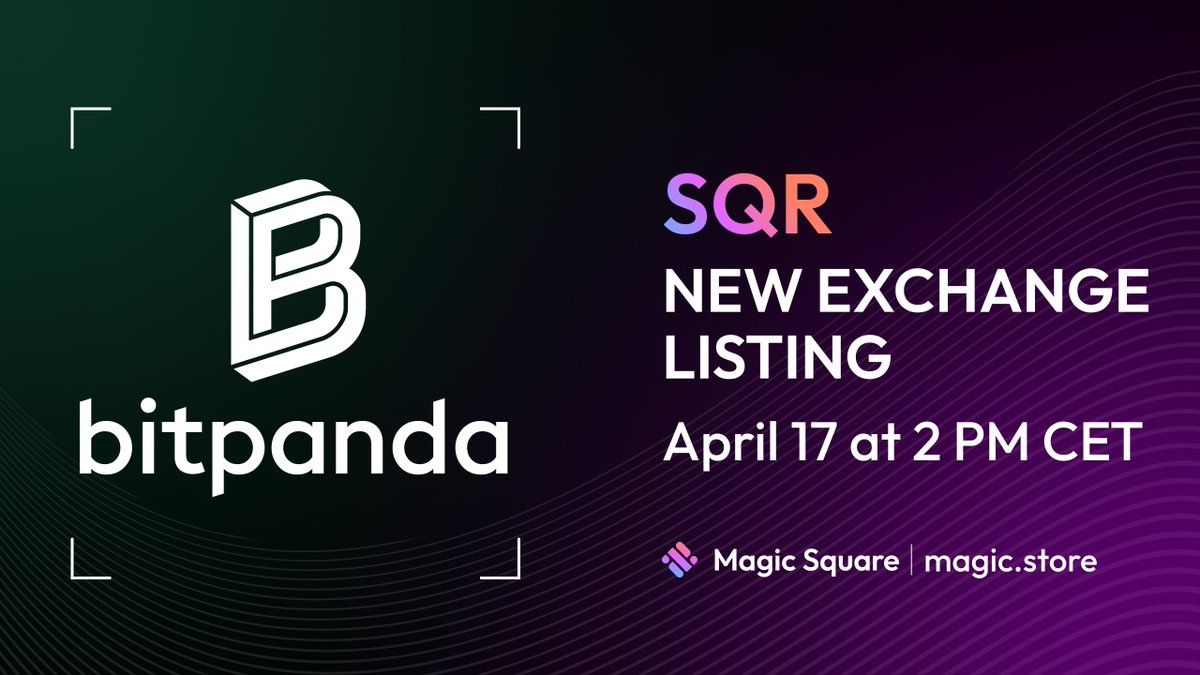 Huge News! 🎉 $SQR will soon be listed on @Bitpanda_global, the Austria-based, European-regulated broker for cryptocurrencies and securities. We're excited to welcome more European 🇪🇺 holders to the #MagicSquare community! 🚀 #BitpandaSpotlight