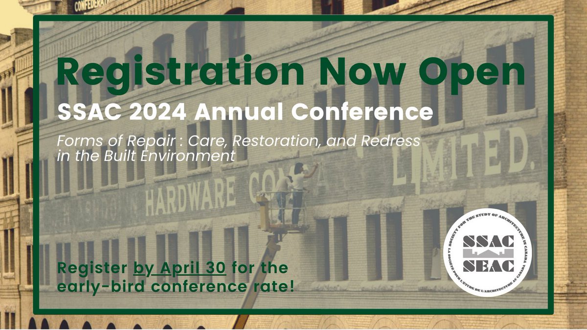 SSAC 2024: Register now for the Winnipeg Conference. Register by April 30 for the early-bird conference rate. canada-architecture.org/this-years-con…