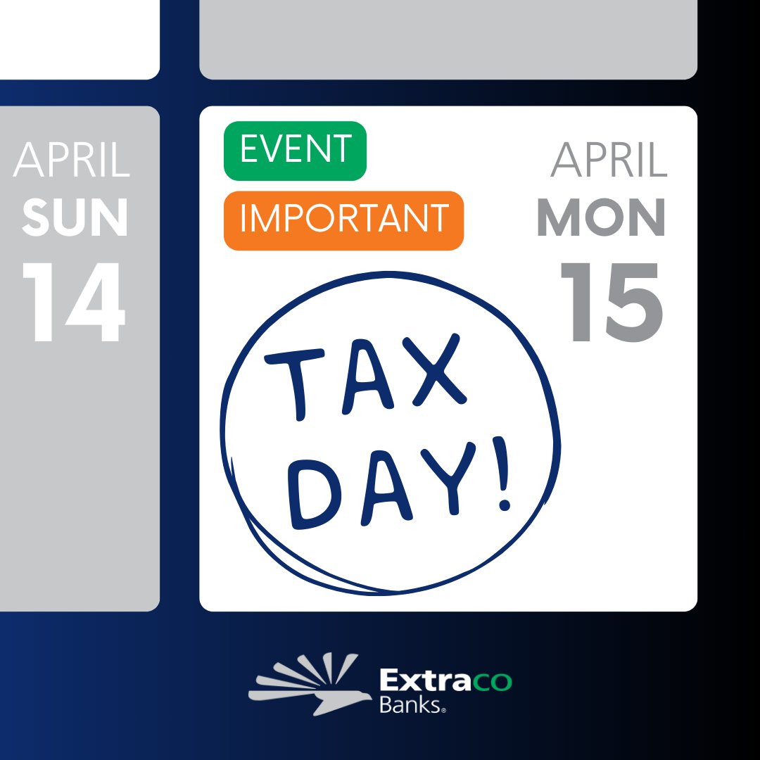 It’s tax day! Here is your friendly reminder to file your taxes and mark them off of your to-do list today!

#ExtracoBanks #TaxDay