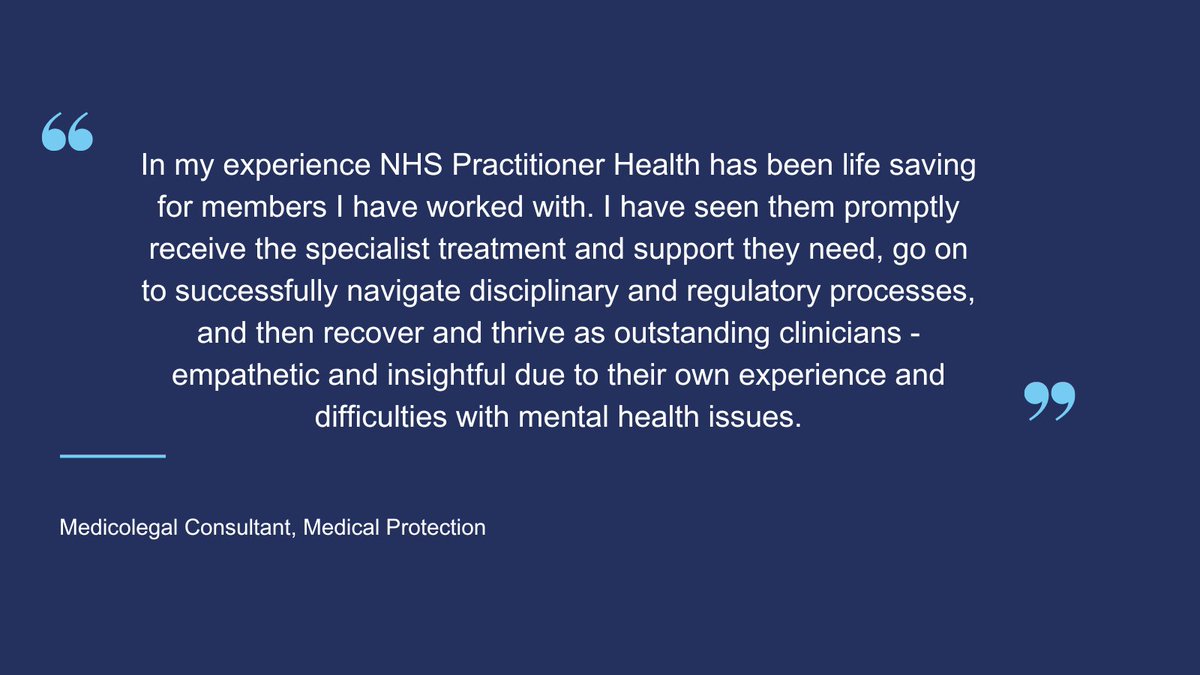 In our role supporting members with medicolegal matters, we regularly refer particularly vulnerable members to @NHSPracHealth. We see first-hand how their insight can de-escalate mental health concerns. This comment from an MPS medicolegal consultant, sums it up 👇