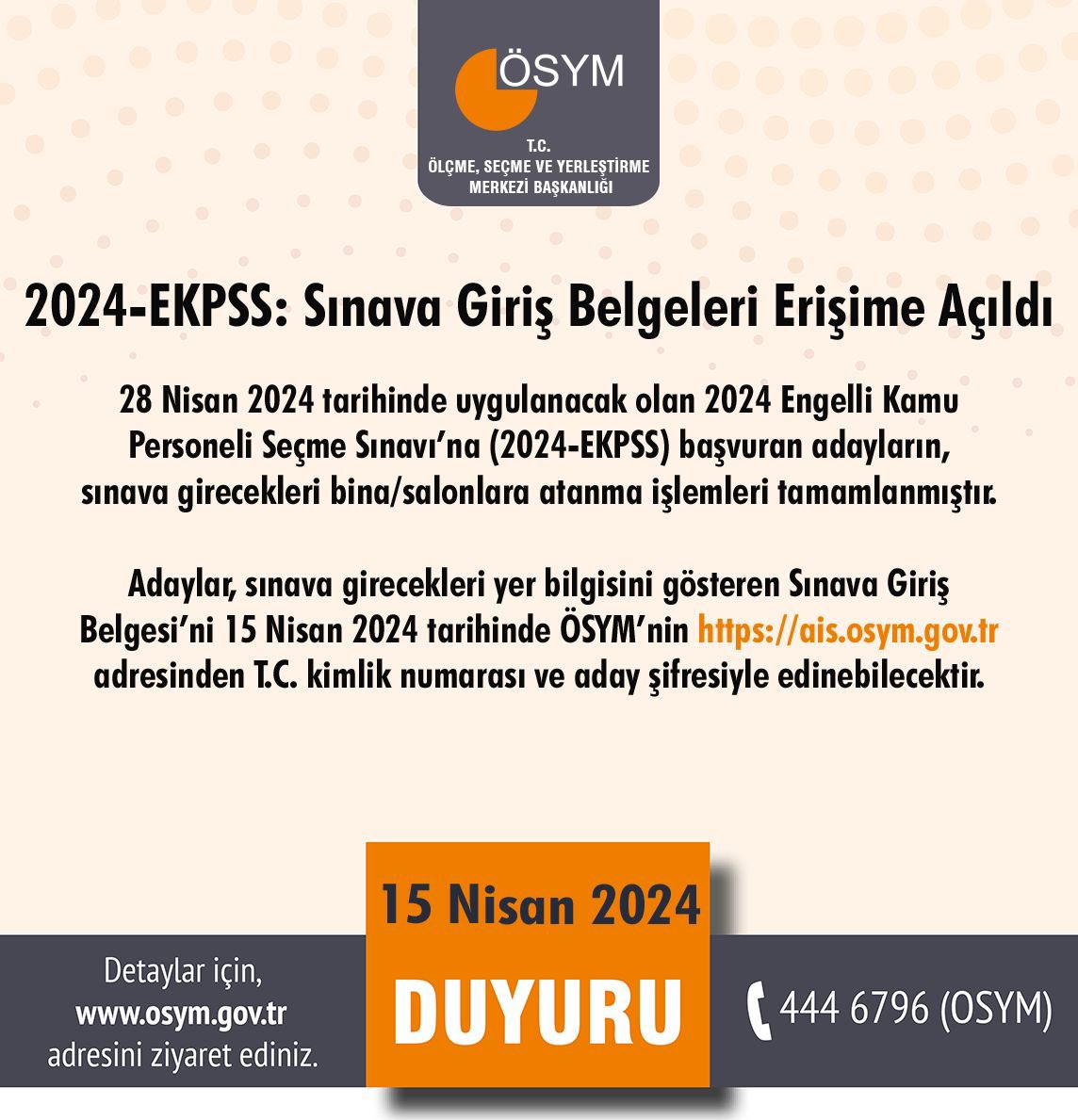 2024-EKPSS: Sınava Giriş Belgeleri Erişime Açıldı osym.gov.tr/TR,29302/2024-…