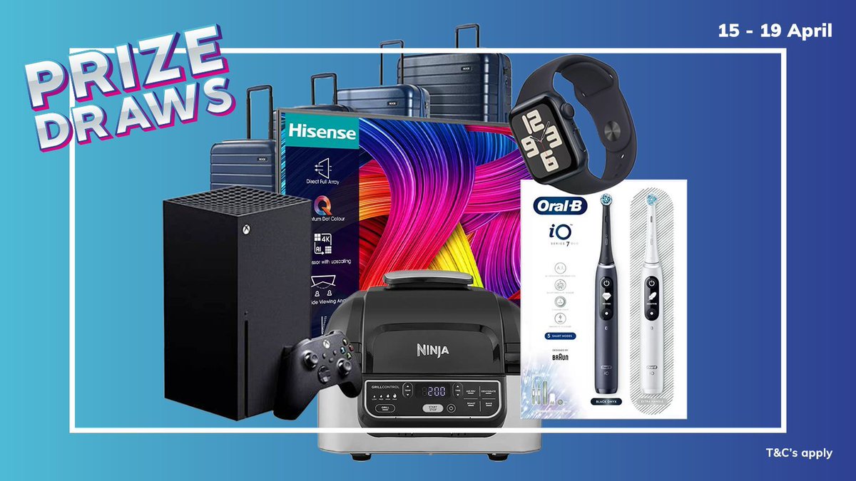 Week 1 prize reveal! Mon 15: Apple Watch SE Tue 16: Ninja Foodi Health Grill & Air Fryer Wed 17: Hisense 40A5KQTUK 40 Inch TV Thu 18: Oral B iO7 Duo Pack Toothbrushes Fri 19: 4 Piece Hardside Luggage Set STAR PRIZE: XBOX Series X 🔗 buff.ly/3VWYUbV #thirty #prize #draw
