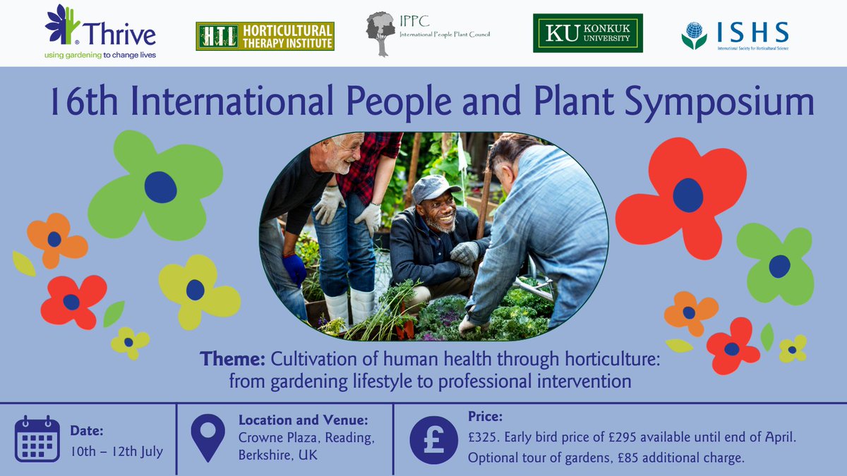 Book your place at the International People Plant Symposium 2024! 🌻 Don't miss out on this fantastic conference (co-hosted by Thrive this year) featuring a range of brilliant speakers. To find out more and for booking information, visit: bit.ly/3xtnSpk