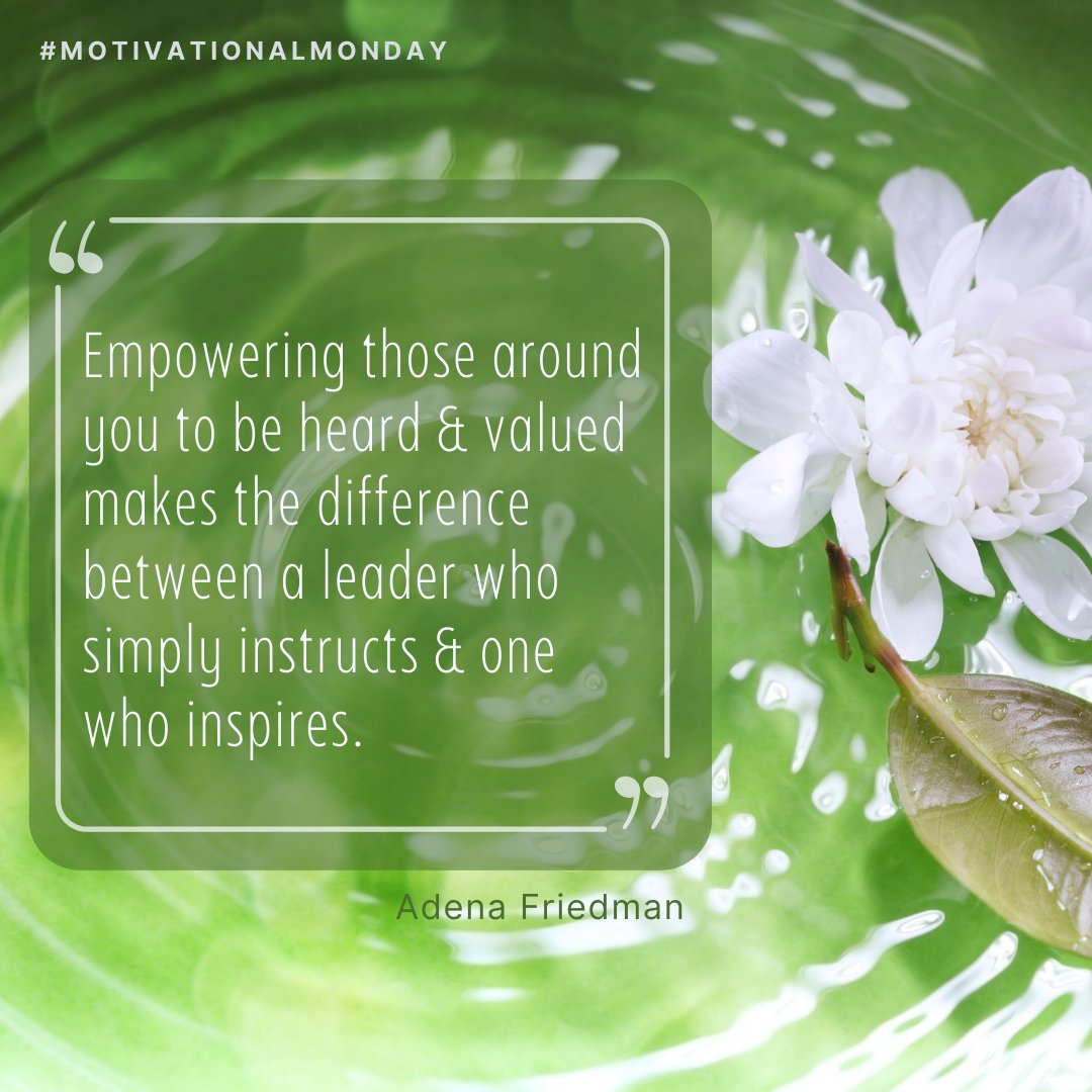 LeadershipLC's tweet photo. "Empowering those around you to be heard &amp; valued makes the difference between a leader who simply instructs &amp; one who inspires." Adena Friedman.
Be sure to empower those around you today and everyday. 
#MotivationalMonday https://t.co/xMzuRzfSaX