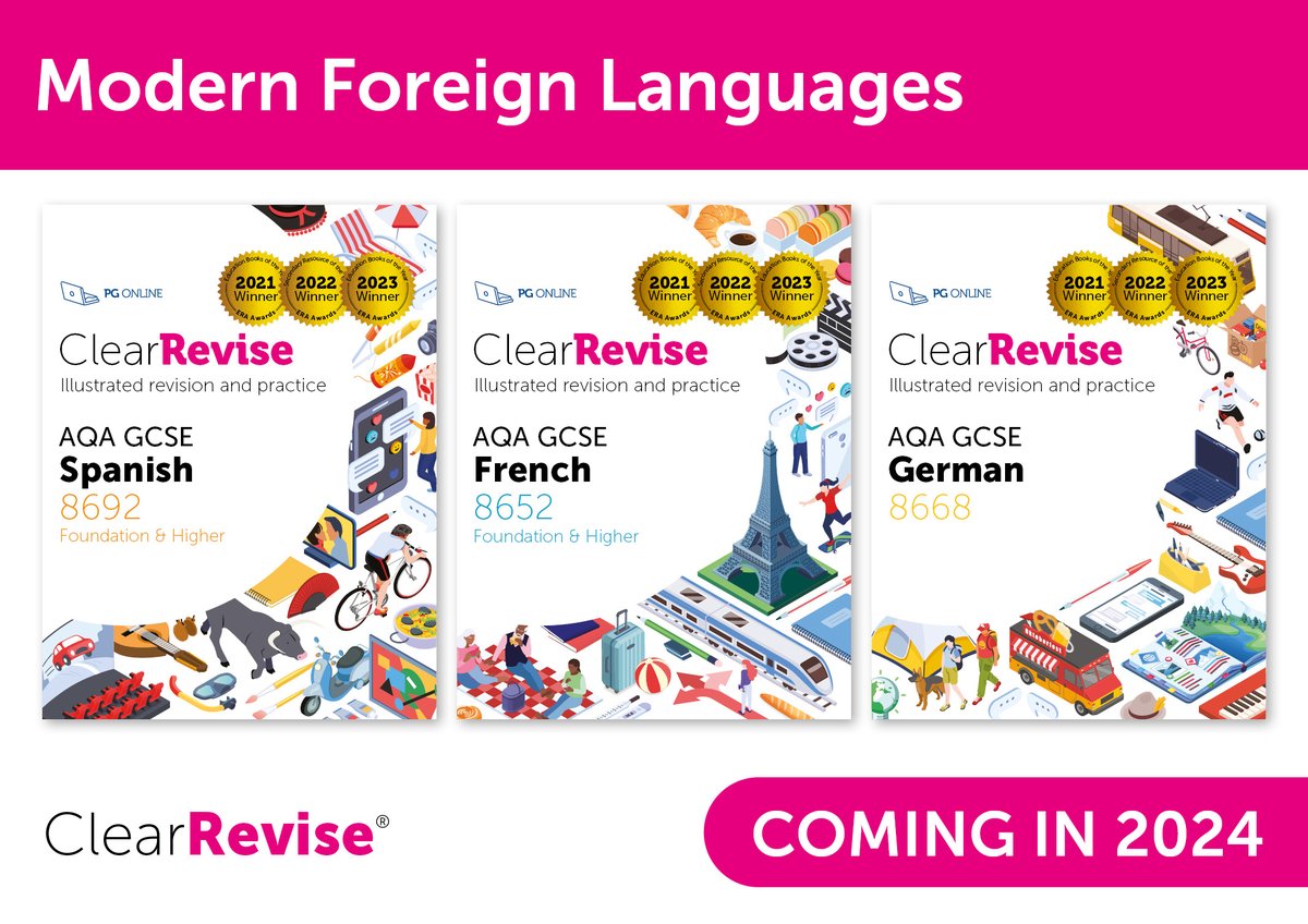 Are you preparing for the new AQA GCSE MFL specification this September? ClearRevise has the answer!

A brand-new range for Spanish, German and French coming soon. 50% off the RRP on ALL school orders.

Learn more > shorturl.at/ejxJW

#langchat #mfltwitterati #gcserevision