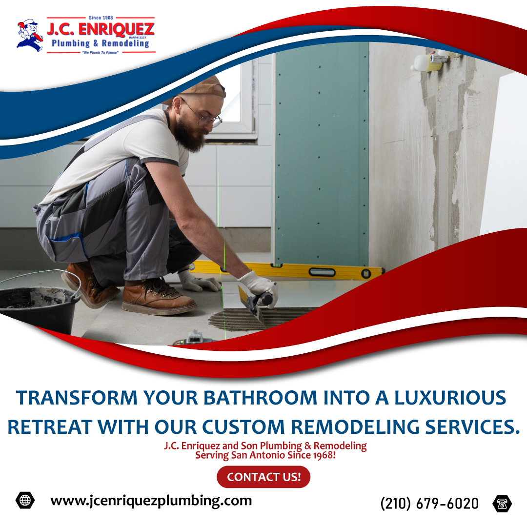 JCSonPlumbing's tweet photo. Transform your bathroom into a luxurious retreat with our custom remodeling services from J.C. Enriquez Plumbing &amp; Remodeling. Serving San Antonio since 1968, we are dedicated to providing top-notch plumbing and remodeling services.
#SanAntonioPlumbing #JCEnriquezPlumbing https://t.co/SHCg1SkrTi