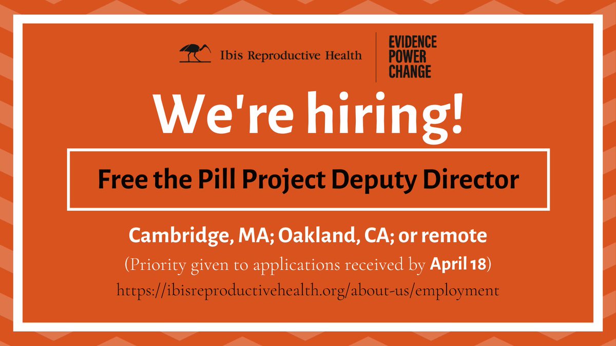 ✔️Committed to repro health, rights, & justice?
✔️Have campaign mgmt & coalition engagement experience?
✔️Want to make OTC birth control equitably accessible?

Apply to be the @FreeThePill Project Deputy Director! 

Priority deadline 4/18. ow.ly/ettX50R5bGq #BeAnIbis