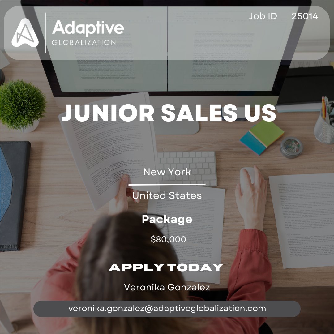 AdaptiveCareers's tweet photo. 🌟 Hiring!🌟 

💼 Position: Junior Sales US
📍 Location: REMOTE, United States
💲 Offering a competitive package of $80,000.
📩 Drop your CV to Veronika to kickstart your career!

#CareerOpportunity #NowHiring #SalesJobs  #SalesCareer https://t.co/L46xhS4skI