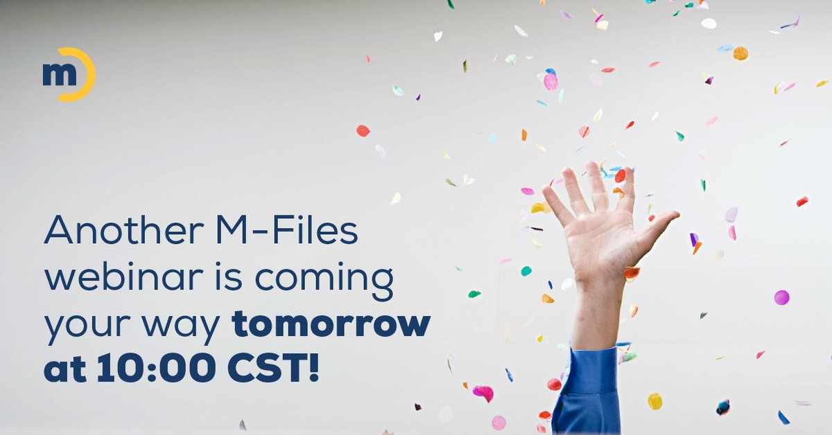 MarcoTechnology's tweet photo. Get more FREE #MFiles tips from the pros tomorrow!
From 10-10:30 CST, we'll be covering advance views. Click here to read more and save your spot: https://t.co/ZJHPjYNXtL #Webinar #Marco #ECM #MFilesPartner https://t.co/kTR5gFdBlk