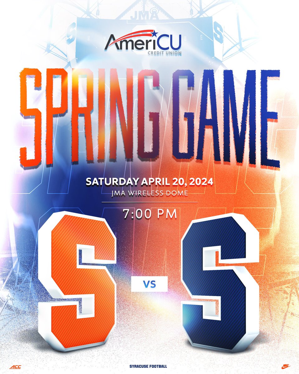 It's a whole new ballgame in the 'Cuse! 🍊🏈 Check out Fran Brown's @CuseFootball team at the @AmeriCU Spring Game this Saturday night at the JMA Dome! Get your FREE ticket: bit.ly/3Q4eoXP