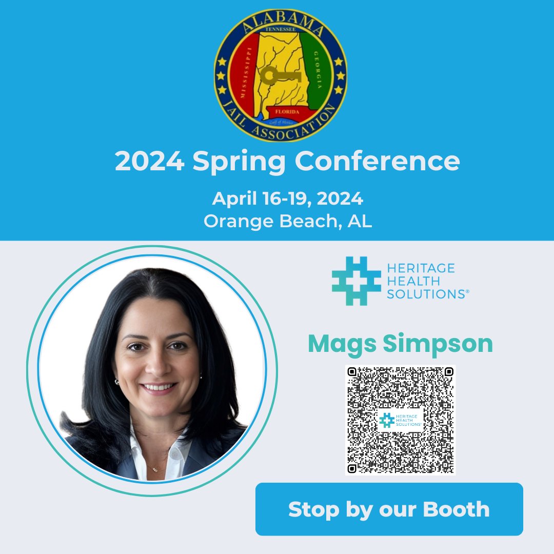 We are excited to share that <a href="/Heritageorg/">Heritage Health Solutions</a> will exhibit at the upcoming Alabama Jail Association Spring Conference. Mags Simpson from our team will be at our booth to discuss how our clients, on average, save 𝟖𝟎% on their inmate off-site medical claims. See you there.