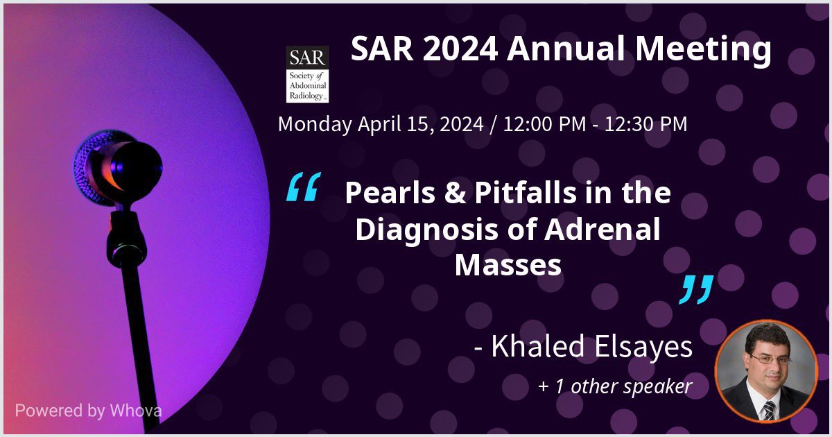 🌟 Join us today at the SAR Annual Meeting @SocietyAbdRad for an exclusive session featuring our very own Editor-in-Chief! 🎉 Dr. @ElsayesKhaled is set to deliver his highly anticipated annual adrenal workshop, packed with new cases and teaching points! 💡 Don't miss this