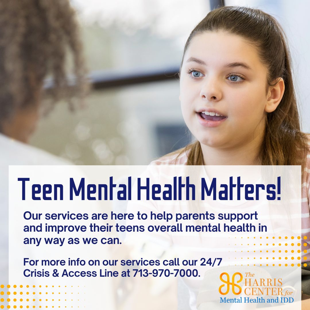 Growing up can be stressful for teens, balancing school and mental well-being. If you think your child would benefit from mental health support, contact The Harris Center’s 24/7 Crisis Line at 713-970-7000 for guidance today. #MentalHealth #TeenMentalHealthMatters #HTX
