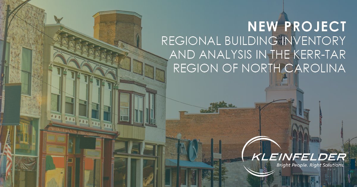 We’re excited to get started on a building inventory &amp; analysis for the Kerr-Tar Regional Council of Governments, incorporating our expertise in #EconomicDevelopment #Planning, #GeospatialAnalysis, #CommunityEngagement + #ClimateResiliency &amp; #Sustainability!
 
#WeAreKleinfelder