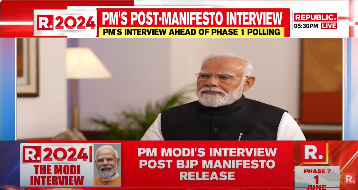 republic's tweet photo. #TheModiInterview | Prime Minister Narendra Modi, in his first interview after the release of BJP manifesto, is addressing all poll issues ahead of the phase-1 of voting.

Catch all the latest updates with Republic here:
https://t.co/JU7FOwLVG8 https://t.co/MK7RgRG9FR