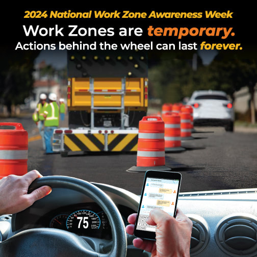 TMAtrucks's tweet image. The National Work Zone Awareness Week begins April 15 - 19. We all play a roll, so remember "Workzones are temporary. Actions behind the wheel can last forever." Help spread the word.  #NWZAW #SafeWorkZonesForAll # ATSSA