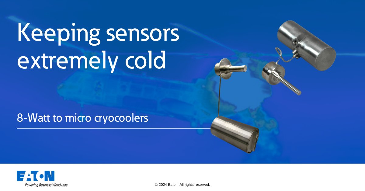 Our cooling devices enable sensors to operate reliably on infrared cameras, targeting as well as guidance and countermeasure systems. Plus, they're available from micro to 8-watt capacities. Learn more at: eaton.works/3Q0INGC #CoolingTechnology #Cryogenics