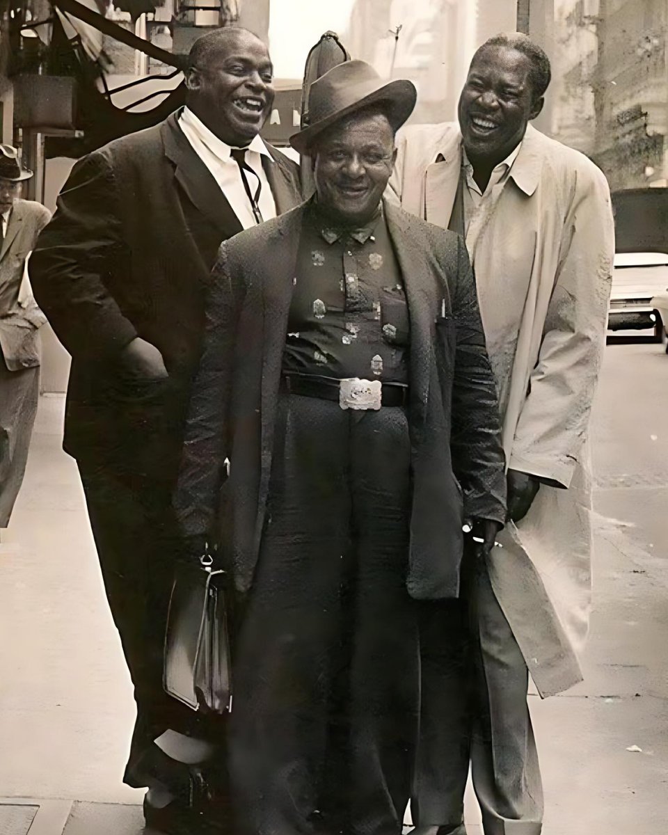Blues legends, Willie Dixon, Big Joe Williams and Memphis Slim together in front of Moses Asch's Folkways Studios in New York City studio in 1961.
