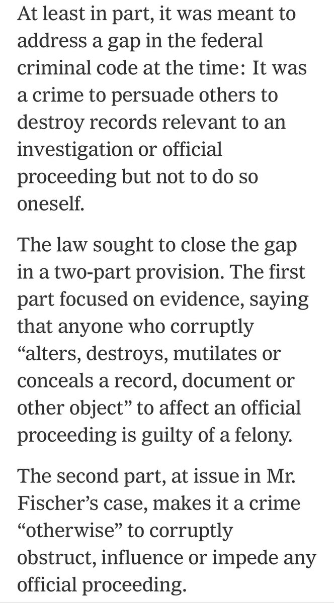 How can one keep up anymore? How many ppl knew J6 prosecutions turn on (questionable) reading of Sarbanes-Oxley, now before Sup Court? Who knew Enron era destruction of corporate records issue wld drive J6 violence prosecutions? @adamliptak has details. nytimes.com/2024/04/14/us/…