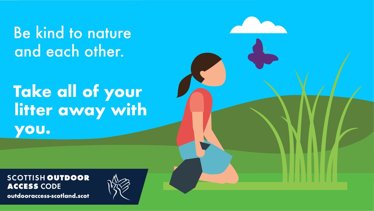 Litter harms wildlife and damages the environment. But it’s easy to #LeaveNoTrace of your time in Scotland’s great outdoors – take a bag with you to carry your rubbish until you can put it in a bin. More tips: orlo.uk/HJP4p #KnowTheCode #RespectProtectEnjoy