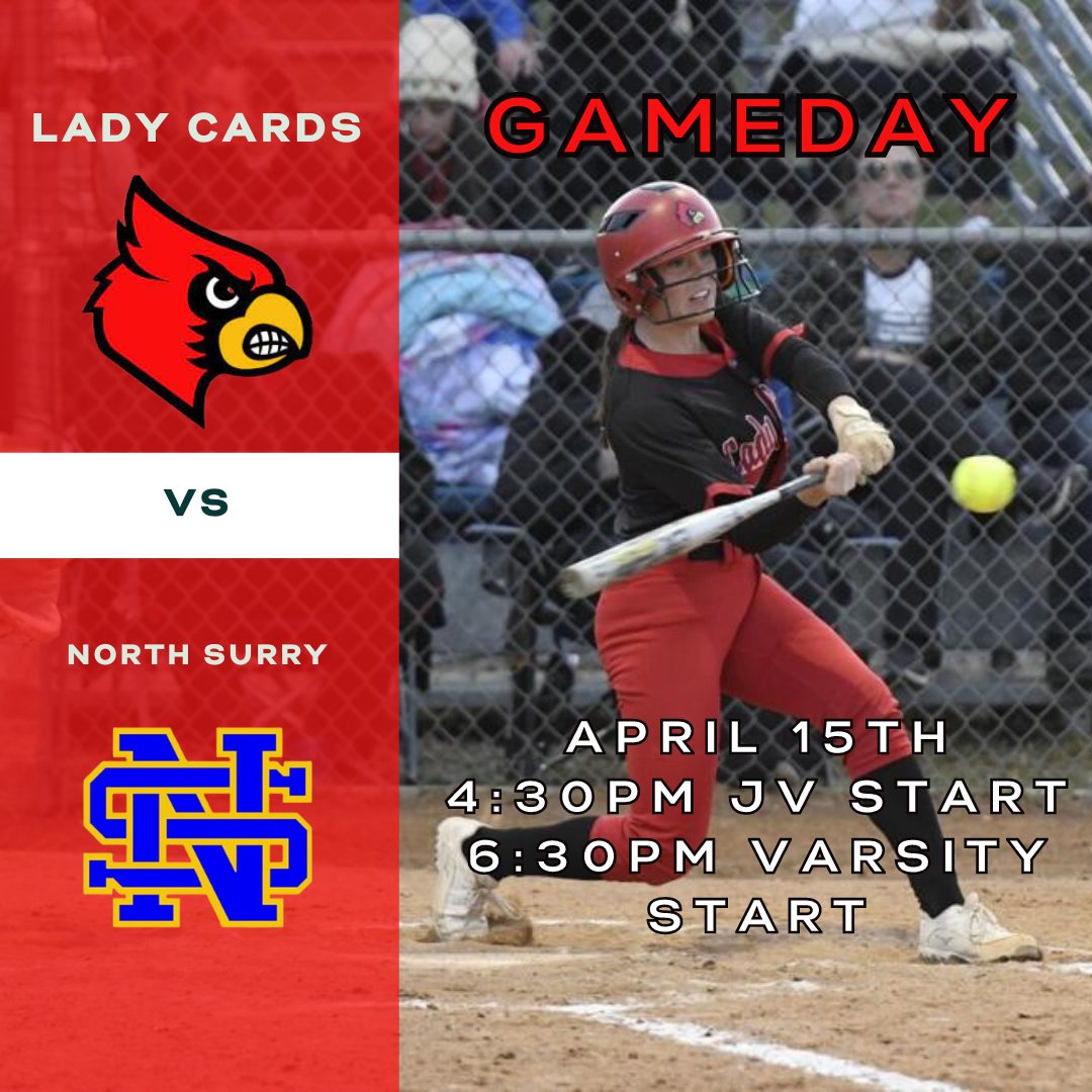 Good luck to @ESH_Softball as they host North Surry in a Foothills 2A Conference game. JV girls begin at 4:30pm with Varsity to follow. Go Cards!