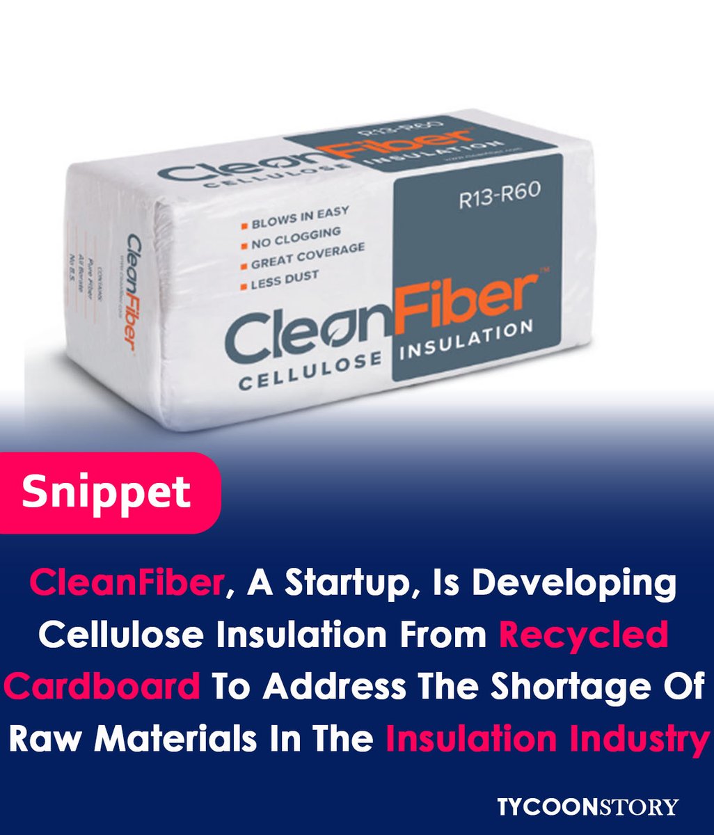 CleanFiber, a startup, is developing cellulose insulation from recycled cardboard
#CleanTech #Recycling #SustainableBuilding #CelluloseInsulation #ConstructionInnovation #CircularEconomy #DisruptiveTechnology #WasteReduction #BuiltGreen #InsulationSolutions