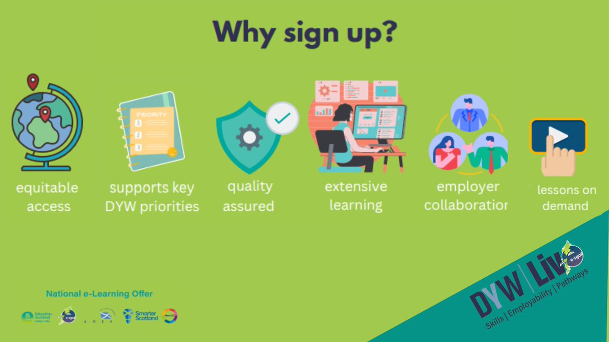 .@DYWLive provides live sessions that support learners' development of employability skills, career pathways & industry connections 👉e-sgoil.com/dyw/ This exciting partnership between employers & organisations from around Scotland is delivered by @eSgoil & @EducationScot
