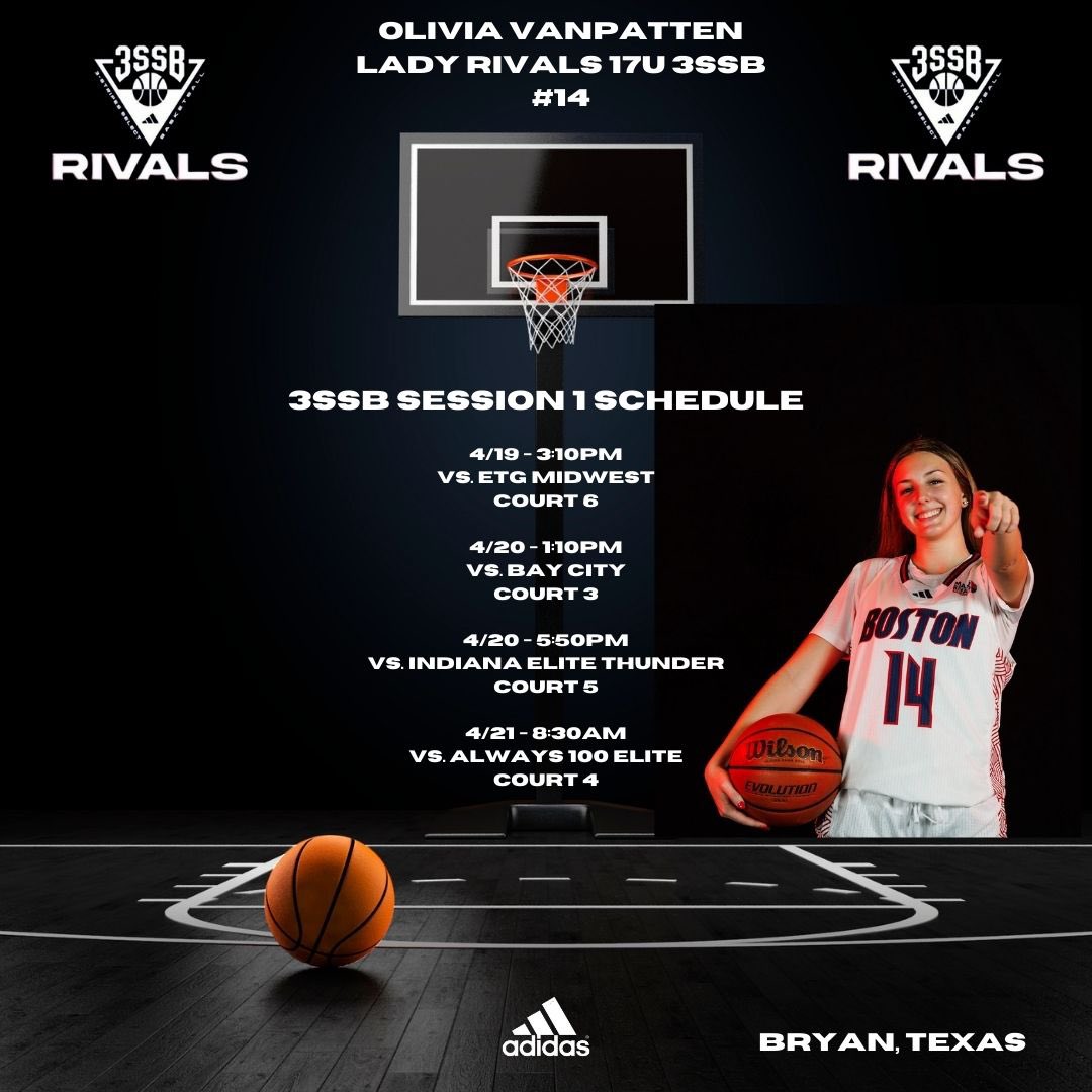 Olivia VanPatten (@vanpattenolivia) on Twitter photo Excited for <a href="/3SSBGCircuit/">3Stripes Select Basketball Girls Circuit</a> Session 1 in Texas this week! Below is my schedule. 👇🏼
<a href="/LadyRivals/">Lady Rivals</a>
<a href="/IAMCoachU1/">Ushearnda Rae</a>
<a href="/SGgirlshoops/">St. George's School Girls Basketball</a> Excited for <a href="/3SSBGCircuit/">3Stripes Select Basketball Girls Circuit</a> Session 1 in Texas this week! Below is my schedule. 👇🏼
<a href="/LadyRivals/">Lady Rivals</a>
<a href="/IAMCoachU1/">Ushearnda Rae</a>
<a href="/SGgirlshoops/">St. George's School Girls Basketball</a>