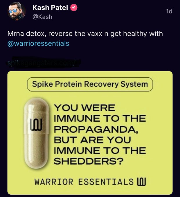 Do you plan to get Kash Patel's new mRna detox pills?

#KashPatel #mRNA