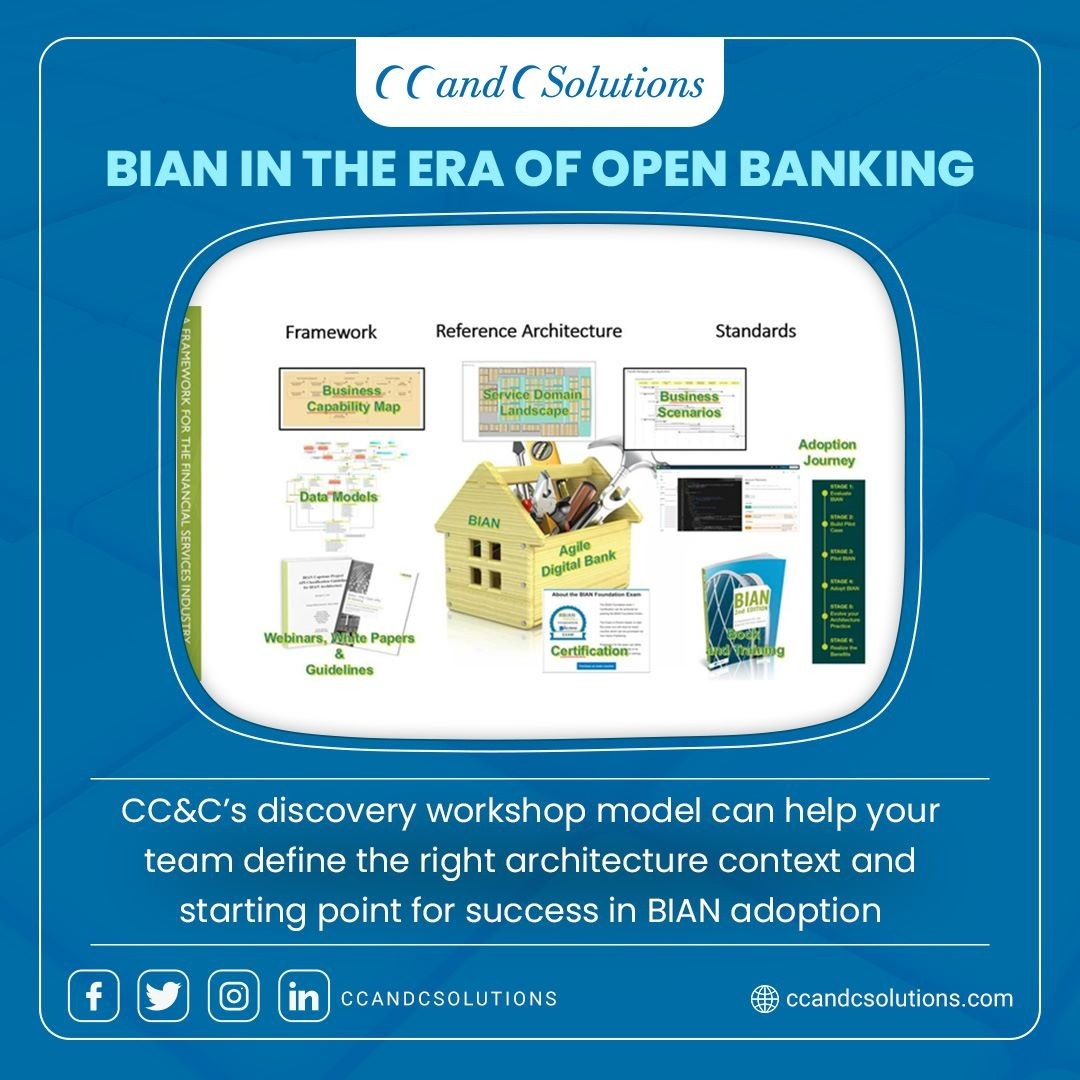 Bian in the era of open banking
For more details visit : bian.ccandcsolutions.com

#CCandCSolutions #CCandC #ITArchitecture #ITConsultingServices #Bian #certificationcourse #ittraining #itprofessionals #itcourse #softwarecourse #framework #datamodels #agile #digitalbanking