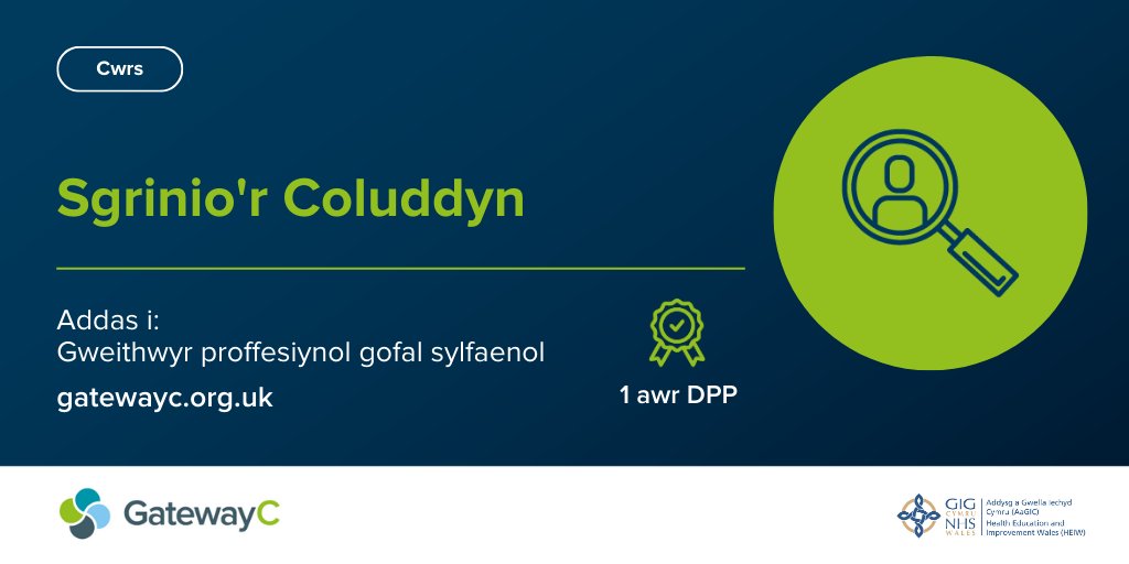 Mae hi’n #MisYmwybyddiaethCanseryColuddyn Oeddech chi’n gwybod bod cleifion sydd yn cael diagnosis o ganser y coluddyn drwy sgrinio yn fwy tebygol o gael clefyd sydd newydd ddechrau a derbyn triniaeth wellhaol? 👉 gatewayc.org.uk/courses/nation…