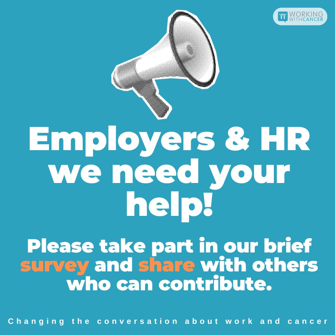 Calling EMPLOYERS & HR! Last week we launched a groundbreaking survey with the aim to improve workplace support for anyone affected by cancer. We need your input!🙏 The deadline is 26th April. Thanks for your help!😊 You can find the survey below👇 online1.snapsurveys.com/interview/6a1a…