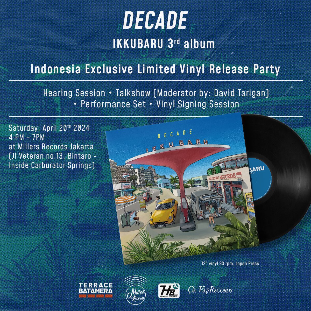Jakarta! Let's celebrate the release of our 3rd album「DECADE」12" vinyl this Saturday (4/20) at Millers Records Jakarta‼️

This vinyl LP is strictly limited only in a small amount of copies in Indonesia, so don't sleep on this collectors item!

See yall on Saturday✨