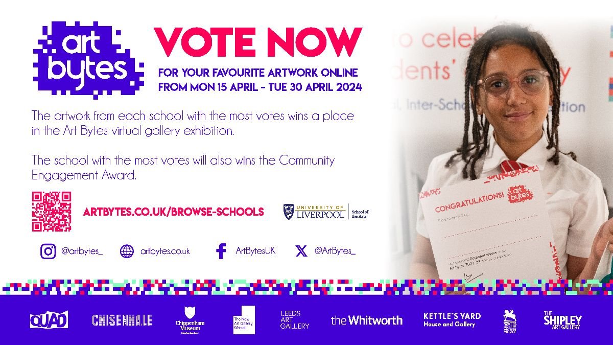 castlefordart's tweet photo. Artbytes!! Voting is now open from Monday 15th April until 30th of April, you can vote for our 3 shortlisted Year 9 entries using the link below.
Please vote for our pupils to show your support and help them get to the next stage of the competition!
https://t.co/TzZSi6hliY https://t.co/Dsu7qPIkSq