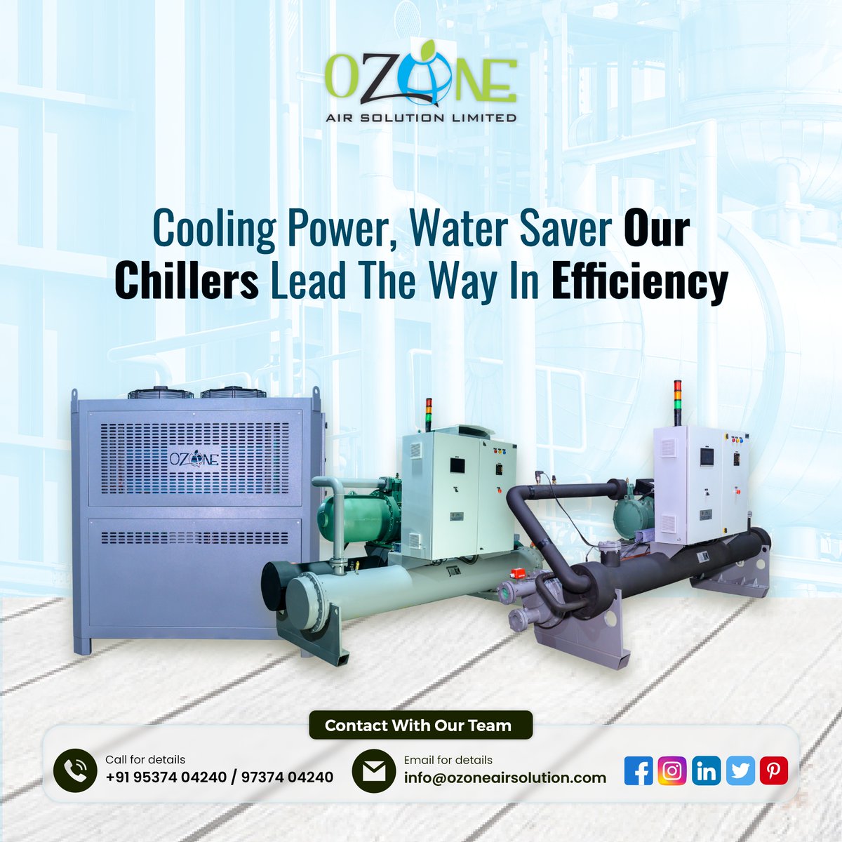 Stay Cool and Eco-Friendly with Ozone Air Solution Chillers! 🌬️💧

#OzoneAirSolution #EfficientCooling #WaterSaver #EcoFriendlyTech #ChillerSystems #ClimateControl #SustainableCooling #InnovationInAir #ContactUs #StayCoolWithOzone #MadeInIndia #AllTypeOfChiller #Manufacture