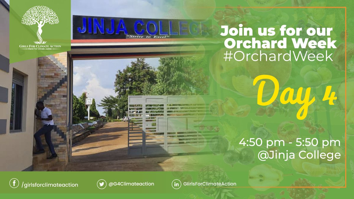 G4ClimateAction's tweet photo. We will be at @JinjaCollege today for our #OrchardWeek #Day5 to engage the young Iguanas in restoring, replenishing, rejuvenating and conserving the environment through fruit tree planting. Lot's of Eco activities will fill the atmosphere together with @postbankug Jinja officials https://t.co/L9jMda9Sy1