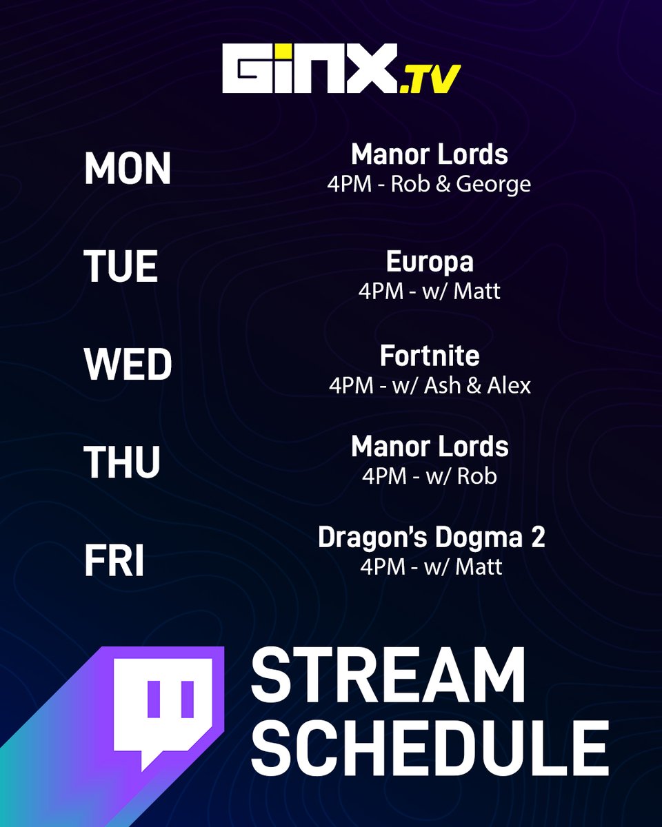 Stream Schedule is live for this week! twitch.tv/ginxtv