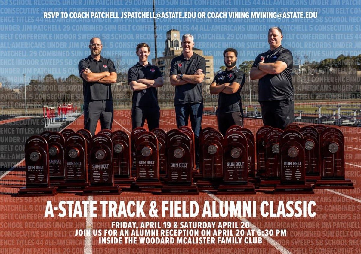 Its Alumni Classic week! We cannot wait to see all of you this weekend for the home meet and reception. Please RSVP now if you have not done so and plan to attend. The track meet starts Friday afternoon and admission is free!