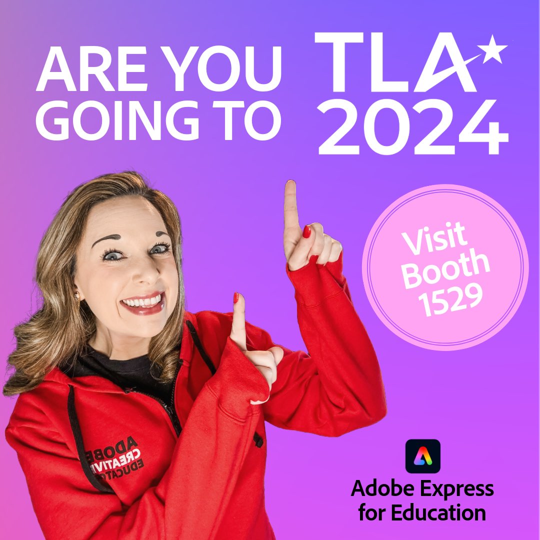 Are you going to TLA? I’m thrilled to attend my FIRST TLA this week and see my Texas librarian friends! Be sure to stop by Booth 1529 to learn all about @AdobeExpress and say hi! #AdobeEduCreative #TLA2024 #txla24 @TxASL @TXLA