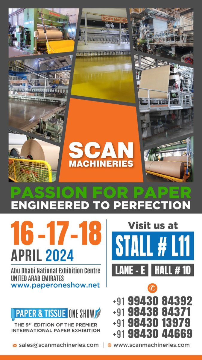 ScanMachineries's tweet photo. Our Team would like to invite you to join us at our Stall #L11 starting from tomorrow 16th - 18th April at the Paper One Show 2024, Abu Dhabi.

#PaperOneShow #passionforpaper #scanmachineries #paperindustry #papermachine #turnkeyproject https://t.co/67SUxtow0u