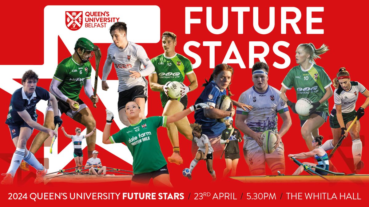 We are looking forward to hosting the 2024 Queen's University Future Stars Event, sponsored by McKeever Sports. The University will be recognising 146 female and male athletes across Hockey, Rugby, Rowing, Soccer and Gaelic Games who may be 'Future Stars' in their chosen sport.