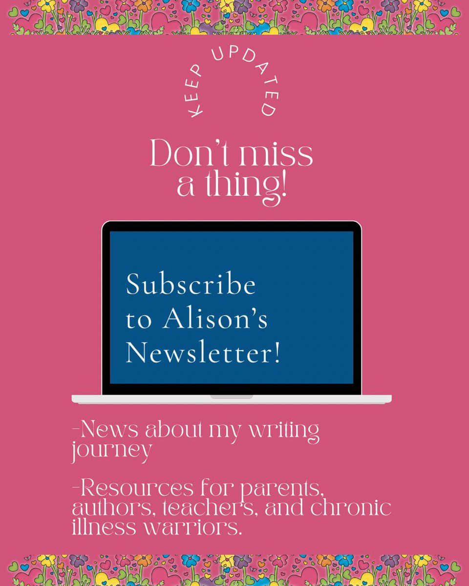 I have a newsletter! Subscribers receive occasional emails with content from the intersection of my journeys as an #author, #parent, #teacher & #ChronicIllnessWarrior + FREE #AntiInflammatory #recipes. Click alisonmcgauley.com/subscribe or in Linktree. TIA! #kidlit #IBD #arthritis