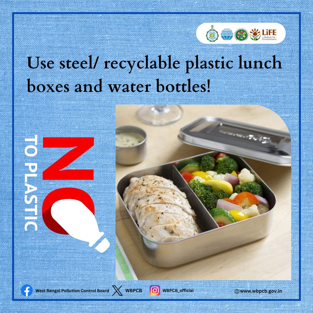 Embrace sustainability: Swap single-use plastics for steel and recyclable alternatives.

Say no to plastic waste!

#wbpcb #saynotoplastic #MissionLiFE #ChooseLIFE #SustainableLiving