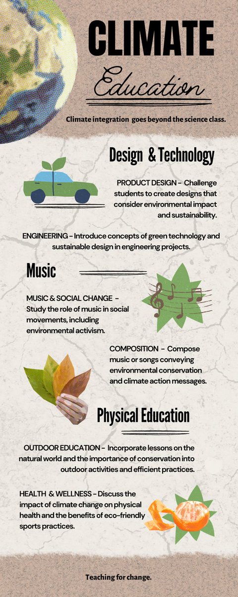 Climate education should not be confined to science classes alone; it should be integrated across various disciplines, including mathematics, the arts, history, & more. #EarthMonth 🌎 #TeachingforChange #GreeningCurriculum #ClimateEducation